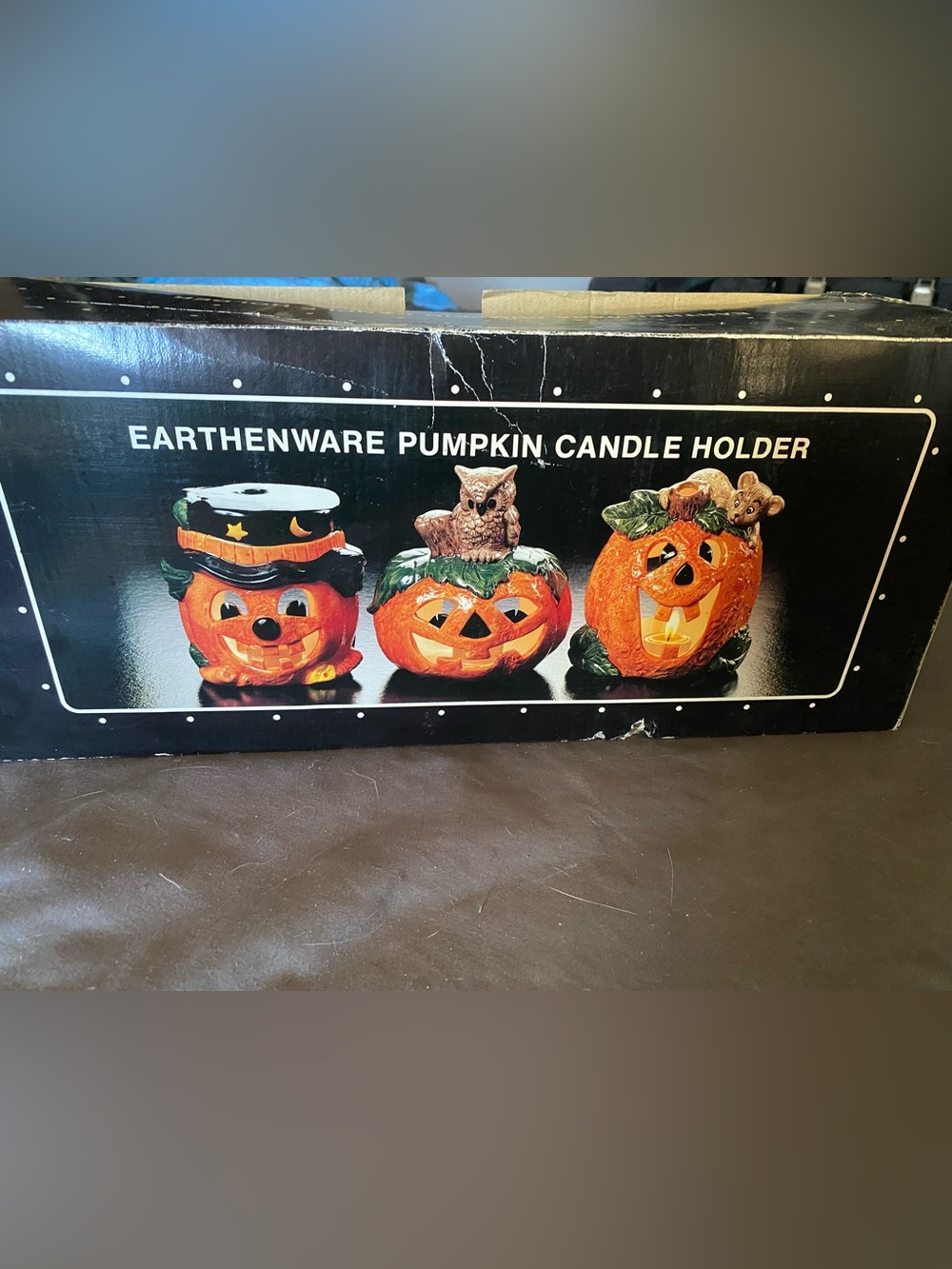 Brinn's Earthenware Halloween Pumpkin Candle Holders is a vintage 1988